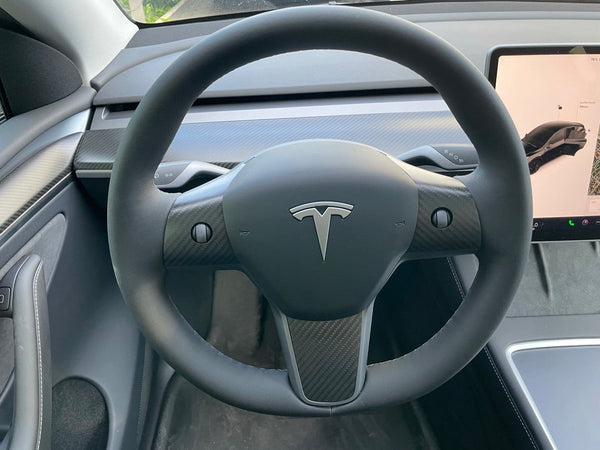 Tesla Model 3 and Y - Real Carbon Steering Wheel Cover - 3-piece set