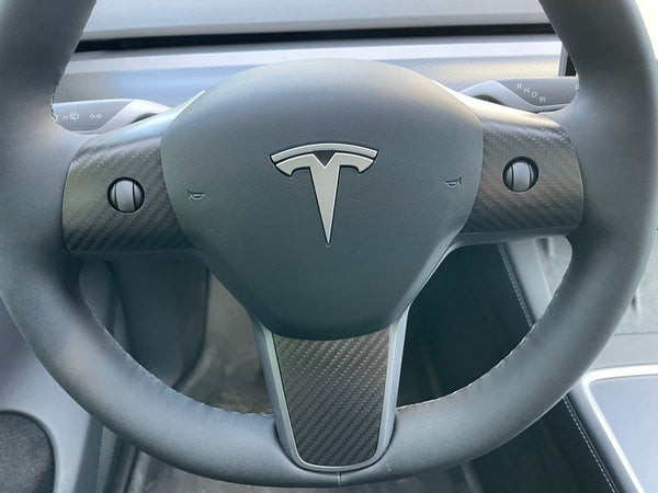 Tesla Model 3 and Y - Real Carbon Steering Wheel Cover - 3-piece set