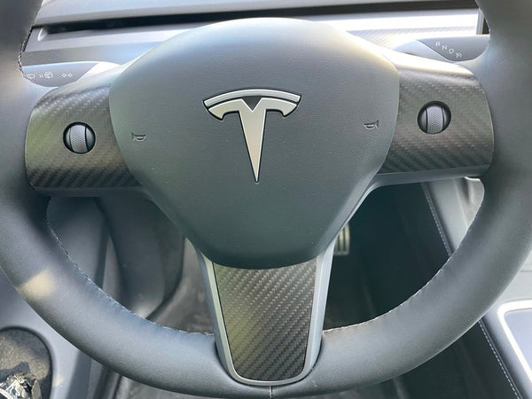 Tesla Model 3 and Y - Real Carbon Steering Wheel Cover - 3-piece set